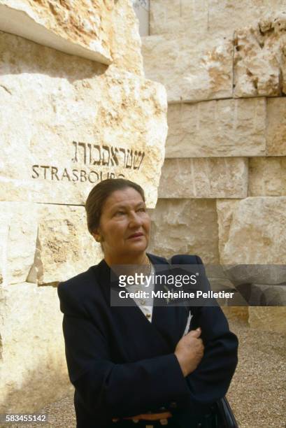 French Minister of Health Simone Veil on visit at Yad Vashem Israel's official memorial to the Jewish victims of the Holocaust.