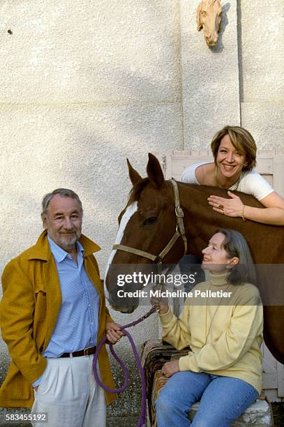 French actor Philippe Noiret with his wife actress Monique Chaumette and their daughter Frédérique Noiret, at their home in Montreal, around...