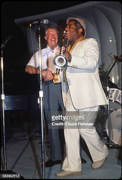 President Jimmy Carter and musician Dizzy Gillespie at the White House Jazz Concert held on the South Lawn, Washington, DC, June 18, 1978. After...
