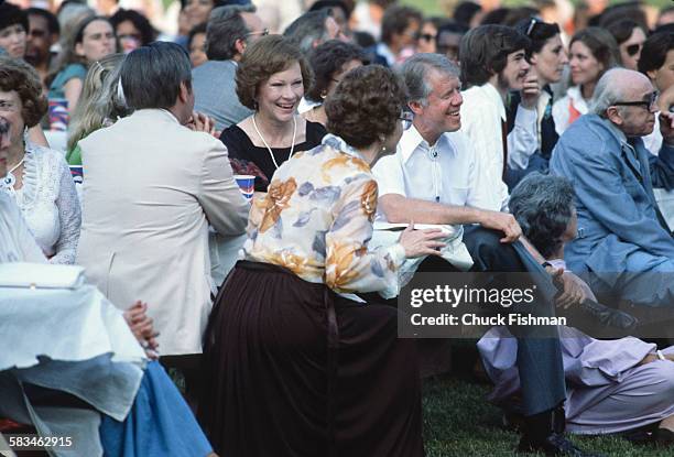 President Jimmy Carter and wife Rosalynn on the South Lawn of the White House during the White House Jazz Concert on the occasion of the 25th...