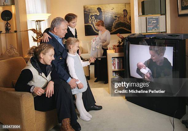 French television personality Jacques Martin at home with his family, including four children and wife Celine. Jacques Martin is a television host,...