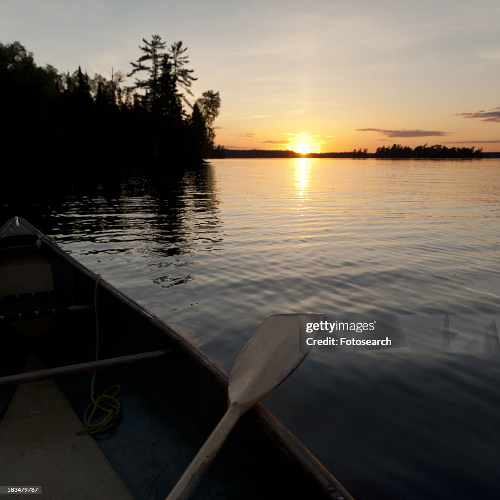 Oar on a canoe in a lake