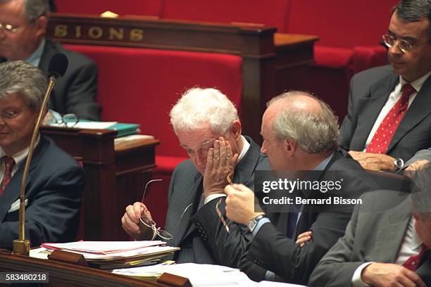 Portrait du Premier ministre Lionel Jospin et de l'homme politique Hubert Védrine