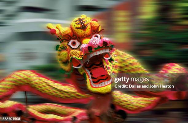 asia, singapore, chinese dragon dance - eastern stock-fotos und bilder