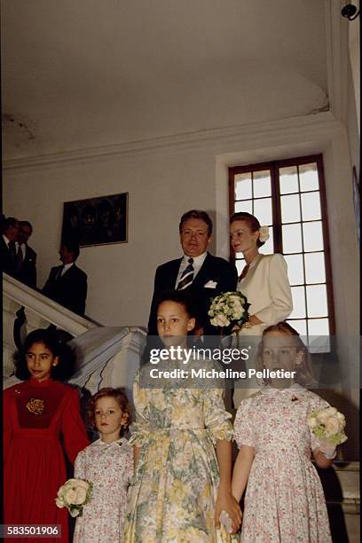 French TV presenter Jacques Martin during the wedding ceremony to his new wife, Celine-Marie. Present at the ceremony are Martin's children from a...