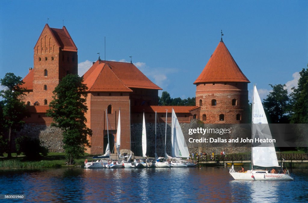 Sailboats on Galve Lake at Trakai Castle