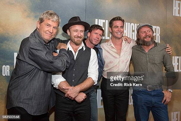 Actors Jeff Bridges, Ben Foster, writer Taylor Sheridan, actor Chris Pine, and director David Mackenzie arrive at the Alamo Drafthouse for the red...