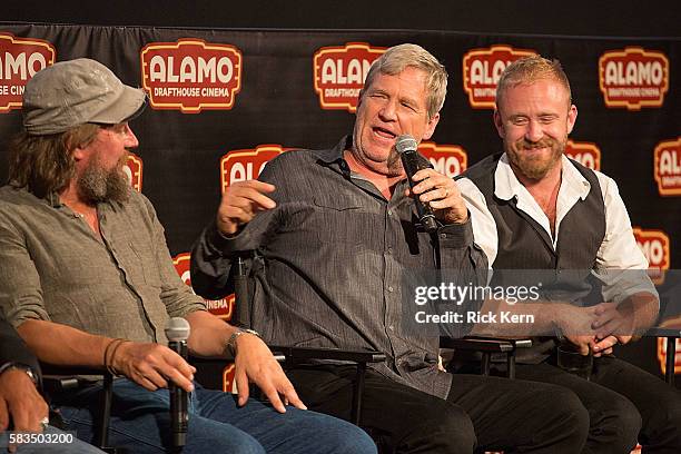 Director David Mackenzie, actors Jeff Bridges, and Ben Foster participate in an Alamo Drafthouse Q&A following the Texas red carpet screening of...