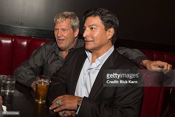 Actors Jeff Bridges and Gil Birmingham attend the Austin red carpet screening and party for 'Hell or High Water' at the Alamo Drafthouse on July 25,...