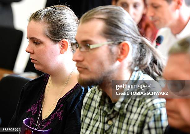 Elias's mother, Anita S and her partner attend a verdict hearing in the trial of Silvio S, a German security guard accused of murdering two children,...