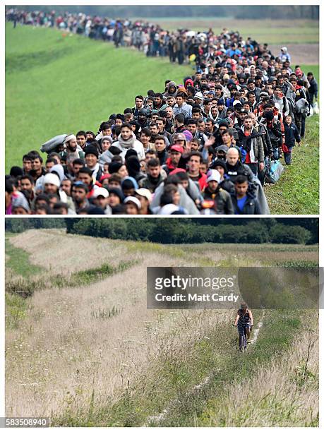 In this composite image a comparison has been made between a scene at a key location during the height of the 2015 migrant crisis last year and the...
