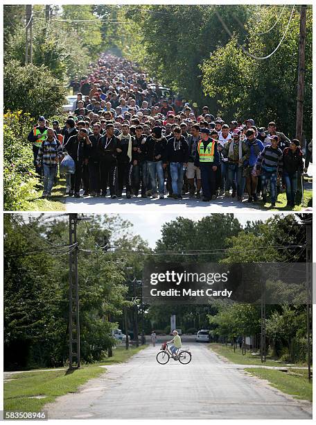 In this composite image a comparison has been made between a scene at a key location during the height of the 2015 migrant crisis last year and the...