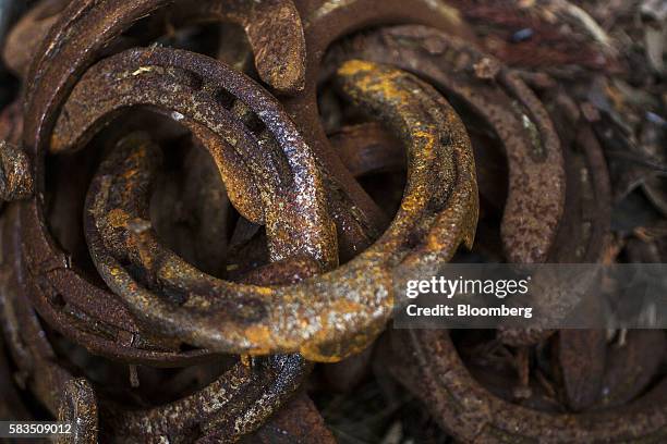 Old horseshoes sit in a barn in Minamisoma, Fukushima Prefecture, Japan, on Sunday, July 24, 2016. Every July, hundreds of people in the Soma...