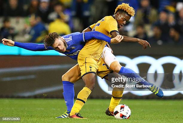 Josh Onomah of Tottenham Hotspur and Yoan Severin of Juventus FC compete for the ball during the 2016 International Champions Cup match between...
