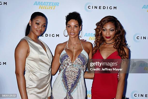 Actress Bria L. Murphy, TV personality Nicole Mitchell Murphy and Shayne Audra Murphy attend the premiere of Cinedigm's 'Amateur Night' at ArcLight...