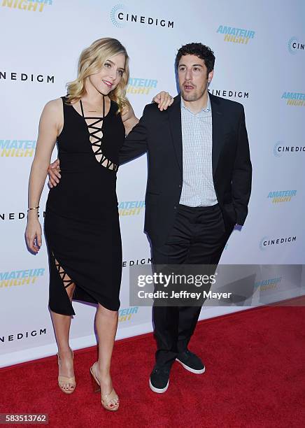 Actors Jenny Mollen and Jason Biggs attend the premiere of Cinedigm's 'Amateur Night' at ArcLight Cinemas on July 25, 2016 in Hollywood, California.