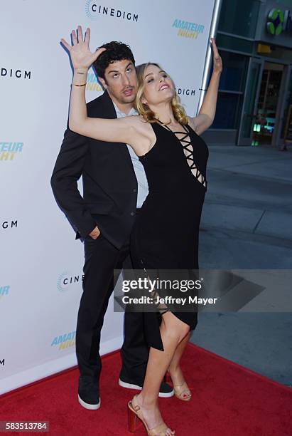 Actors Jason Biggs and Jenny Mollen attend the premiere of Cinedigm's 'Amateur Night' at ArcLight Cinemas on July 25, 2016 in Hollywood, California.