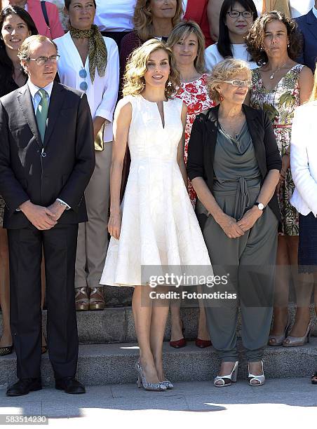 Queen Letizia of Spain and Madrid Mayor Manuela Carmena attend the XXV FEDEPE awards ceremony at Retiro Park on July 26, 2016 in Madrid, Spain.