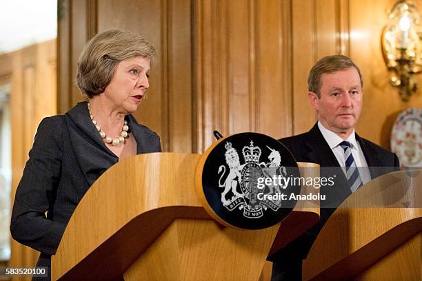 British Prime Minister Theresa May and Irish Prime Minister Enda Kenny hold a joint press conference after their meeting at 10 Downing Street in...