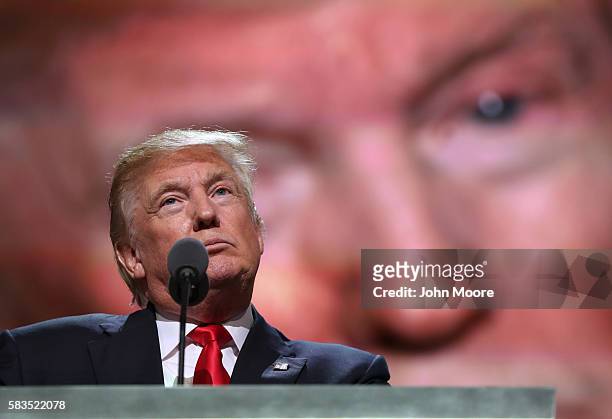 Republican presidential candidate Donald Trump speaks while formally accepting his party's nomination on the fourth day of the Republican National...