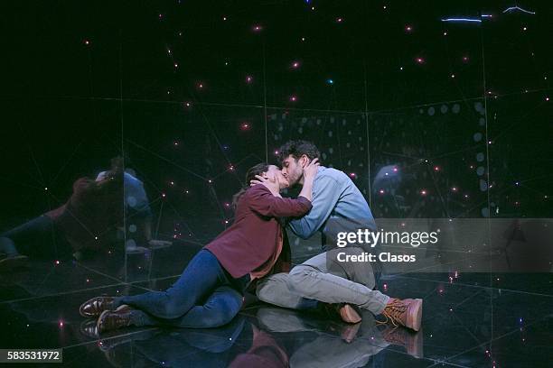 Monica Huarte and Jose Manuel Lopez Velarde pose for pictures during the premiere show of Constelaciones at La Teatreria on July 22, 2016 in Mexico...