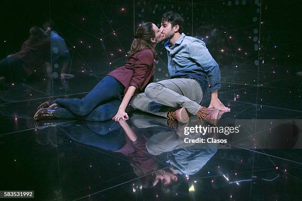 Monica Huarte and Jose Manuel Lopez Velarde pose for pictures during the premiere show of Constelaciones at La Teatreria on July 22, 2016 in Mexico...