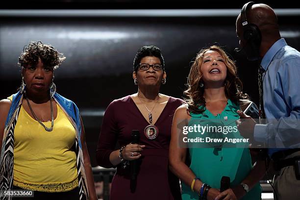 Mothers of the Movement Gwen Carr, mother of Eric Garner; Geneva Reed-Veal, mother of Sandra Bland; Lucia McBath, mother of Jordan Davis; stand on...