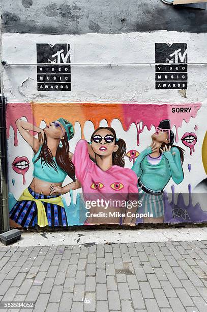 Mural is unveiled announcing the 2016 MTV Video Music Awards nominations in First Street Green Art Park on July 25, 2016 in New York City. MTV...