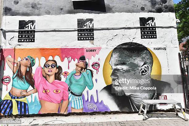 Mural is unveiled announcing the 2016 MTV Video Music Awards nominations in First Street Green Art Park on July 25, 2016 in New York City.