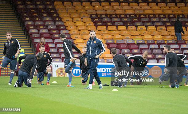 Edinburgh, SCOTLAND James McFadden newley appointed Motherwell assistant manager during the pre match warm up before the BETFRED Cup First Round...