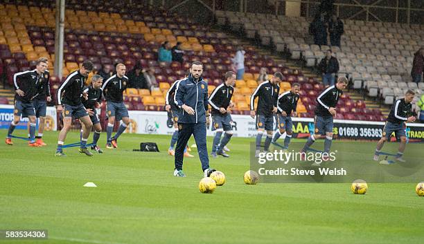 Edinburgh, SCOTLAND Newley appointed Motherwell assistant manager James McFadden during the pre match warm up before the BETFRED Cup First Round...