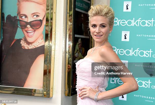 Pixie Lott arrives for the opening night of Breakfast at Tiffany's at the Theatre Royal, Haymarket on July 26, 2016 in London, England.
