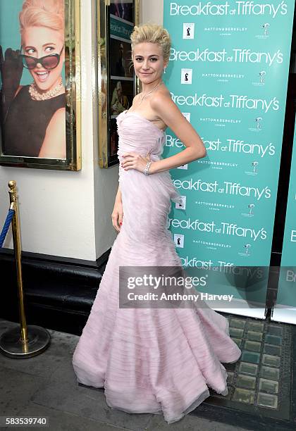 Pixie Lott arrives for the opening night of Breakfast at Tiffany's at the Theatre Royal, Haymarket on July 26, 2016 in London, England.