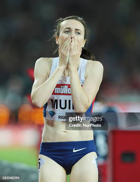 Great Britain's Laura Muir after winning the Women's 1500m and breaks the British National Record during IAAF Diamond League Muller London...