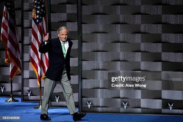 Sen. Tom Harkin arrives on stage to deliver remarks the second day of the Democratic National Convention at the Wells Fargo Center, July 26, 2016 in...