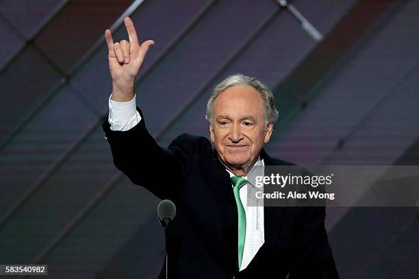 Sen. Tom Harkin gestures as he delivers remarks on the second day of the Democratic National Convention at the Wells Fargo Center, July 26, 2016 in...