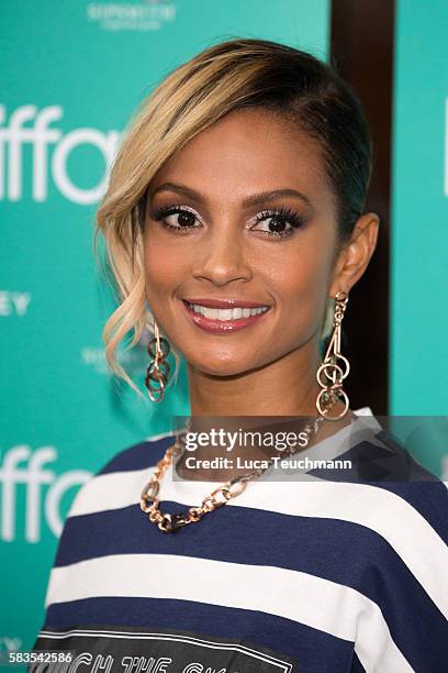 Alesha Dixon arrives for the opening night of Breakfast at Tiffany at Theatre Royal on July 26, 2016 in London, England.