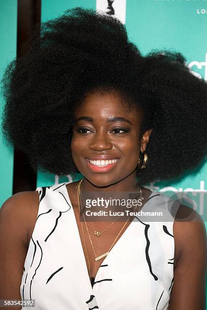 Clara Amfo arrives for the opening night of Breakfast at Tiffany at Theatre Royal on July 26, 2016 in London, England.