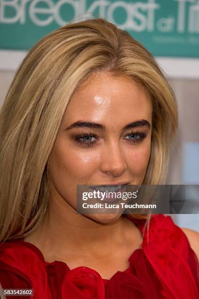 Nicola Hughes arrives for the opening night of Breakfast at Tiffany at Theatre Royal on July 26, 2016 in London, England.