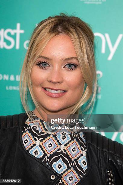 Laura Whitmore arrives for the opening night of Breakfast at Tiffany at Theatre Royal on July 26, 2016 in London, England.