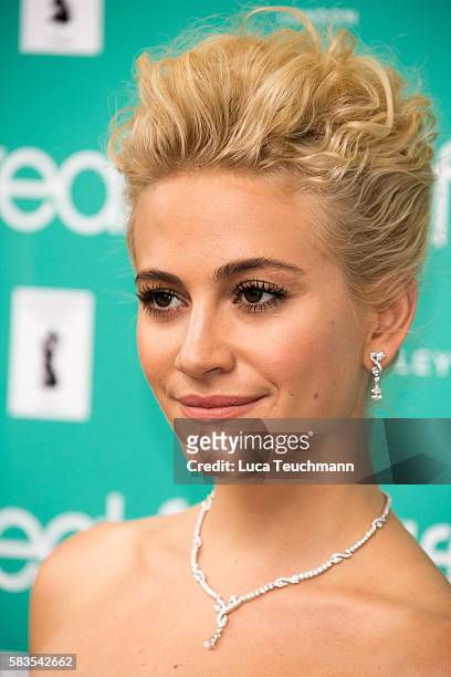 Pixie Lott arrives for the opening night of Breakfast at Tiffany at Theatre Royal on July 26, 2016 in London, England.