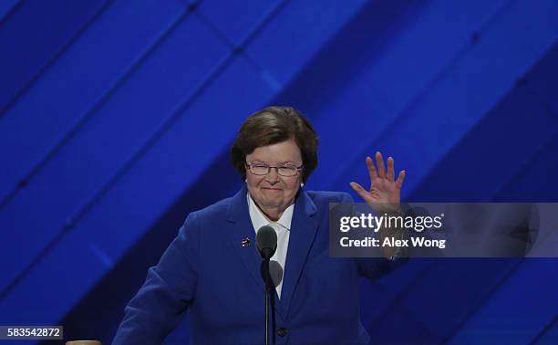 Sen. Barbara Mikulski delivers remarks on the second day of the Democratic National Convention at the Wells Fargo Center, July 26, 2016 in...