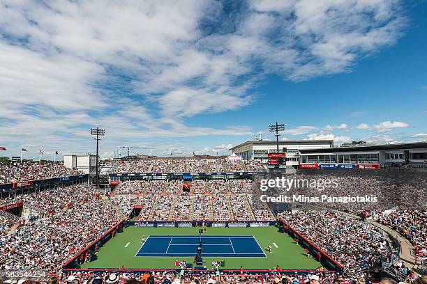 General view of the match from the stands between Lucie Safarova of Czech Republic and Eugenie Bouchard of Canada during day two of the Rogers Cup at...