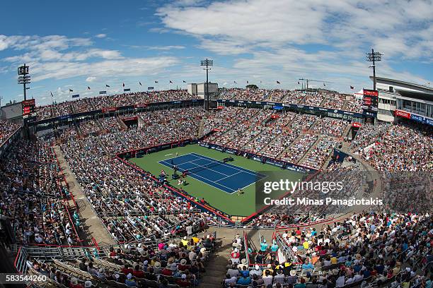 General view of the match from the stands between Lucie Safarova of Czech Republic and Eugenie Bouchard of Canada during day two of the Rogers Cup at...