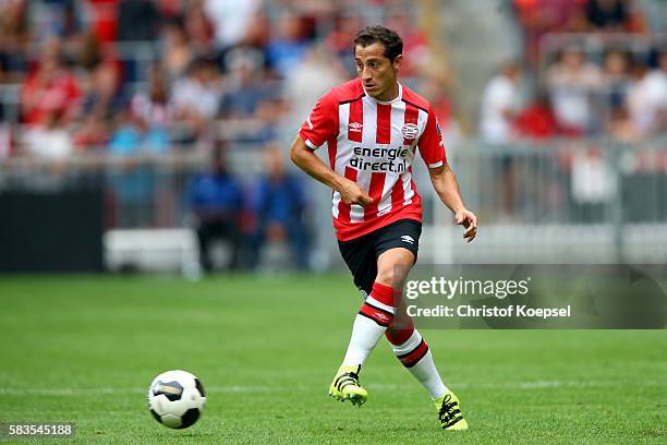 Andres Guardado of Eindhoven runs with the ball during the friendly match between FC Eindhoven and PSV Eindhoven at Philips Stadium on July 26, 2016...