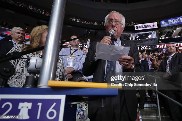 Sen. Bernie Sanders along with the Vermont delegation and his wife Jane O'Meara Sanders cast their votes during roll call on the second day of the...