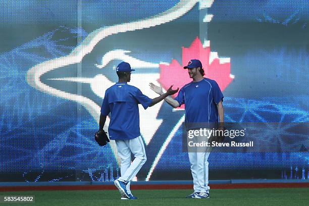 Toronto Blue Jays left fielder Melvin Upton Jr. Greets Jason Grilli, He watched the game from the visitors dugout last night, today he will watch...
