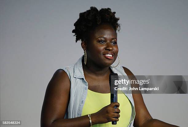 Aramide Tinbu speaks onstage during Apple Store Soho presents Meet The Filmmakers: Sharon Jones and Barbara Kopple moderated by Aramide Tinubu at...