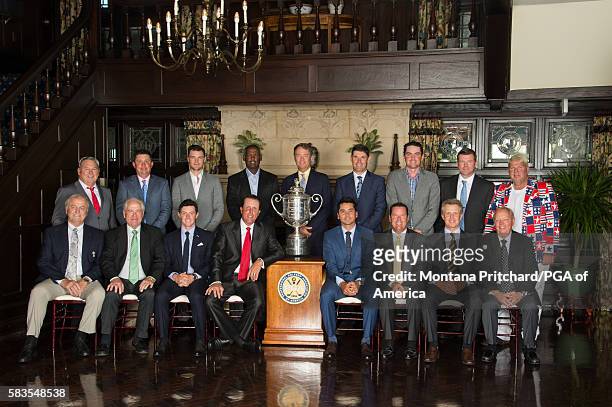 The top 17 PGA champions pose for a photo Lanny Wadkins, Jason Dufner, Martin Kaymer, Vijay Singh, Davis Love III, Padraig Harrington, Keegan...