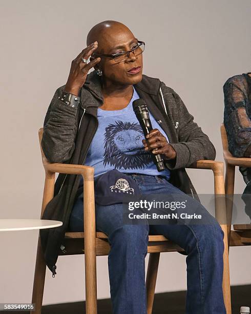 Singer Sharon Jones speaks on stage during Apple Store Soho presents meet the filmmakers: Sharon Jones and Barbara Kopple held at Apple Store Soho on...